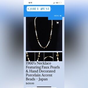 1960 pearl necklace featuring faux pearls Porcelain Accent Beads -Japan